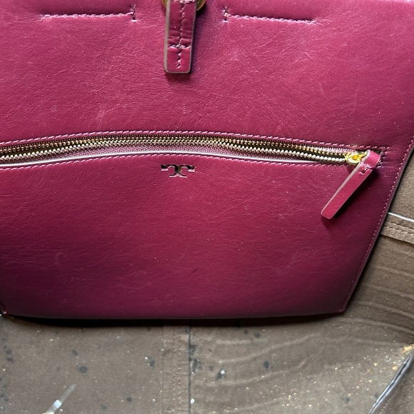 Tory Burch Burgundy and Green Patchwork Tote - Picture 9 of 10